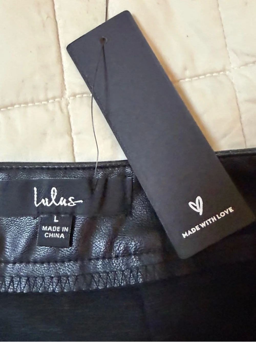 Lulu's Black Faux Leather Mini Skirt with Small Front Slit‎ NWT